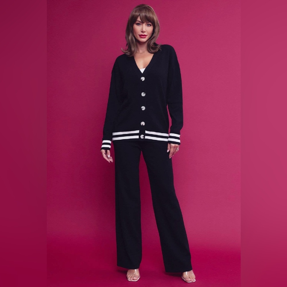 NWT Boutique Skylar Black Knit Cardigan & Pants Matching Set